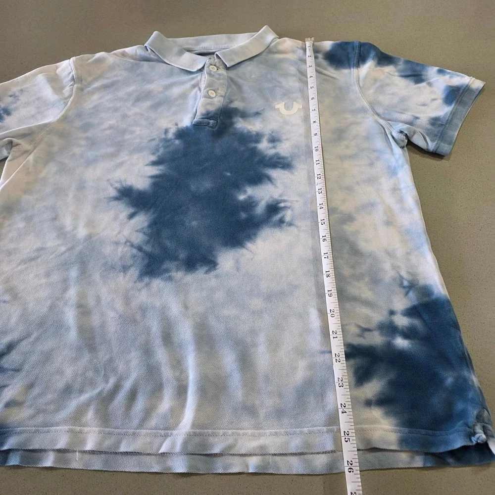 True Religion Mens Blue Tie Dye World Tour Logo Polo Shirt Size Large‎